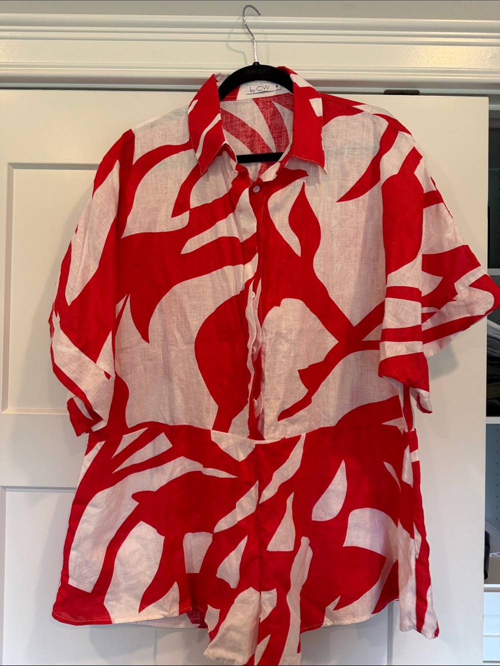 by CW Red & White Abstract Print Short-Sleeve ROMPER